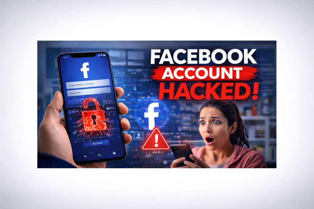 facebook account hacked warning message shown on smartphone screen