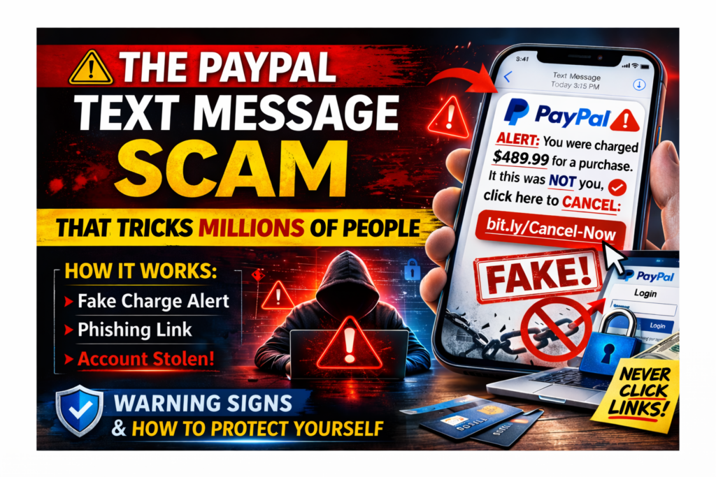 PayPal text message phishing scam showing fake payment alert and phishing link