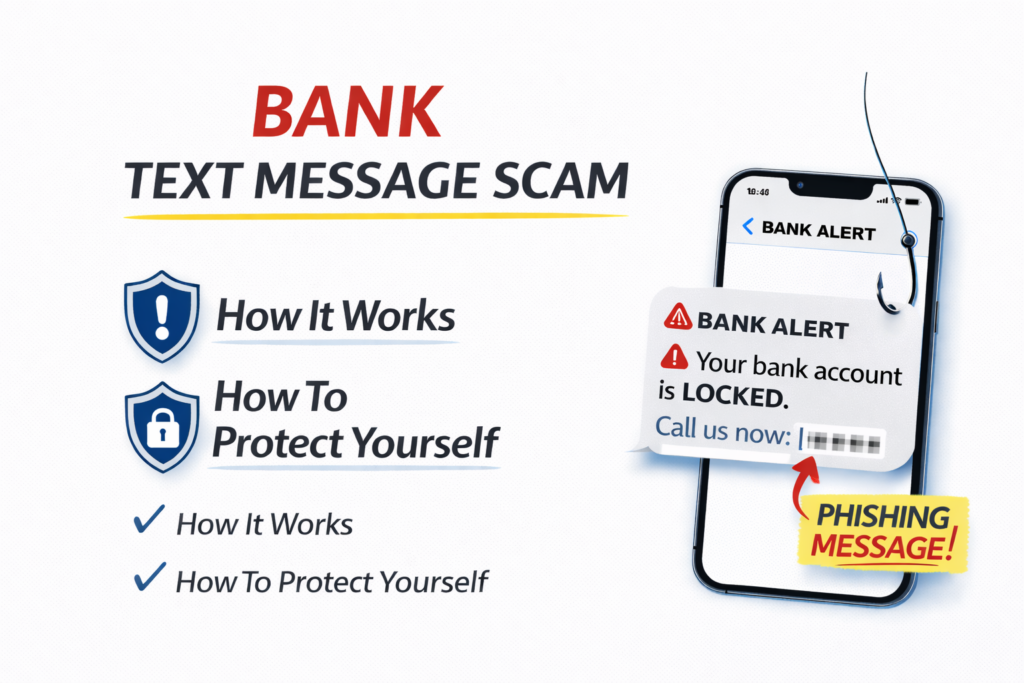 bank text message scam phishing warning showing fake bank alert message